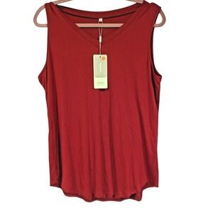 Niashot‎ Red Sleeveless V-Neck Tank Top Athletic Casual Blouse Large